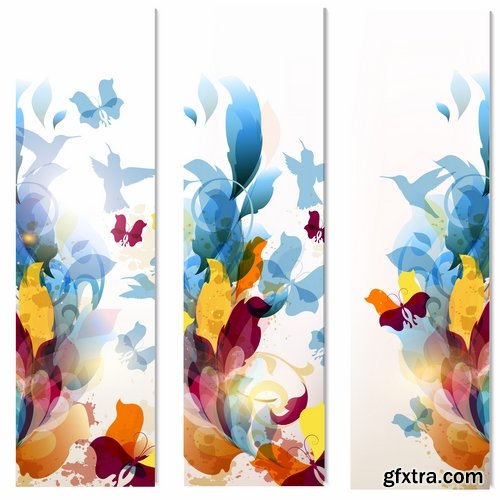 Collection banner flyer with flowers illustration 25 EPS