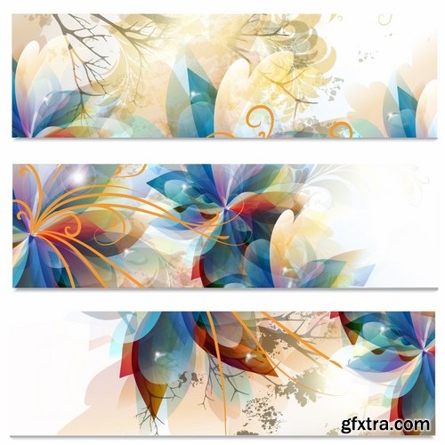 Collection banner flyer with flowers illustration 25 EPS