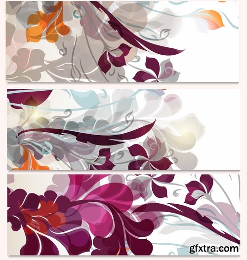 Collection banner flyer with flowers illustration 25 EPS