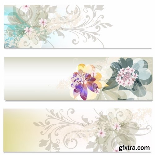 Collection banner flyer with flowers illustration 25 EPS