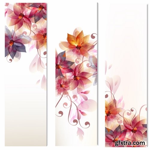 Collection banner flyer with flowers illustration 25 EPS