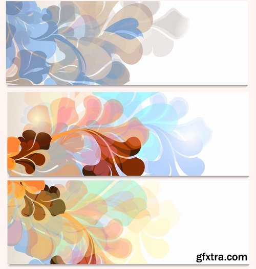 Collection banner flyer with flowers illustration 25 EPS