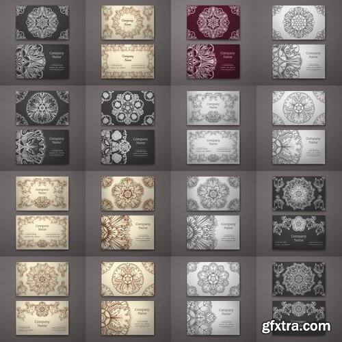 Collection business card with printed cover ethnic pattern 25 EPS