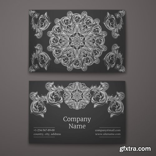 Collection business card with printed cover ethnic pattern 25 EPS