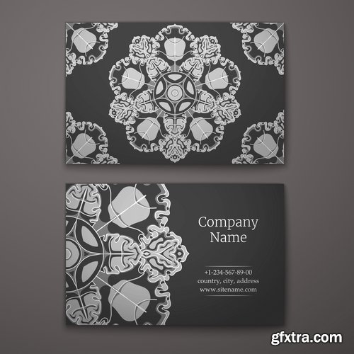 Collection business card with printed cover ethnic pattern 25 EPS