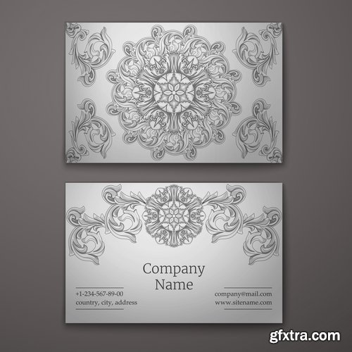 Collection business card with printed cover ethnic pattern 25 EPS