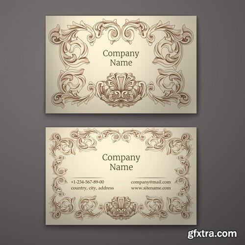 Collection business card with printed cover ethnic pattern 25 EPS