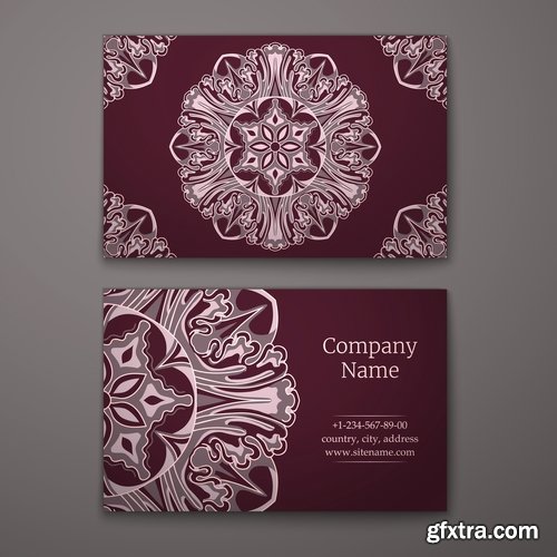 Collection business card with printed cover ethnic pattern 25 EPS