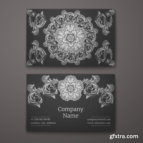 Collection business card with printed cover ethnic pattern 25 EPS