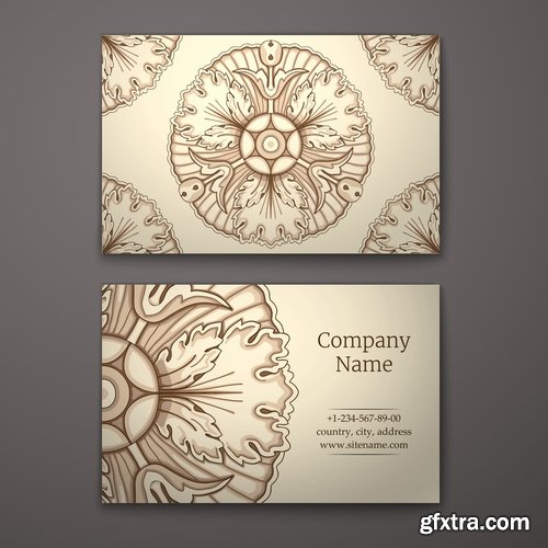 Collection business card with printed cover ethnic pattern 25 EPS