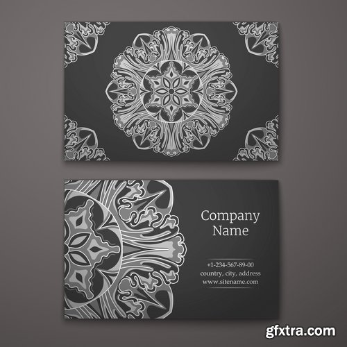 Collection business card with printed cover ethnic pattern 25 EPS