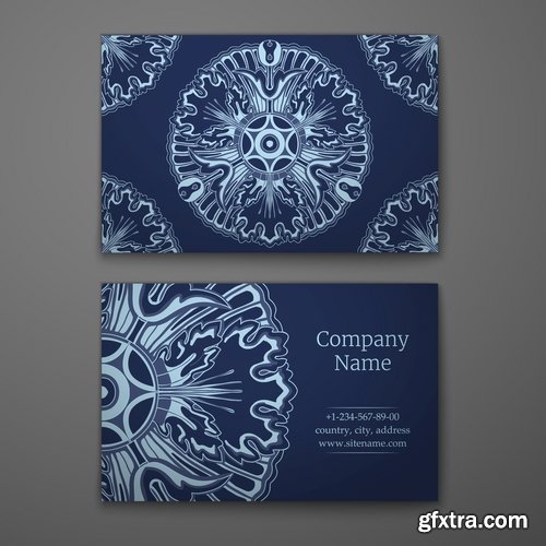 Collection business card with printed cover ethnic pattern 25 EPS