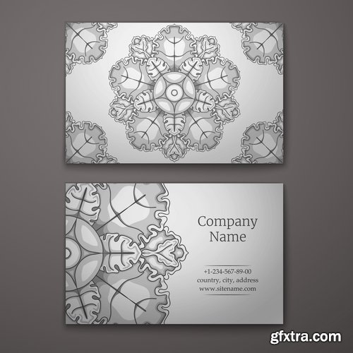 Collection business card with printed cover ethnic pattern 25 EPS