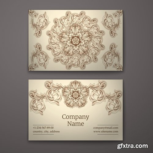 Collection business card with printed cover ethnic pattern 25 EPS