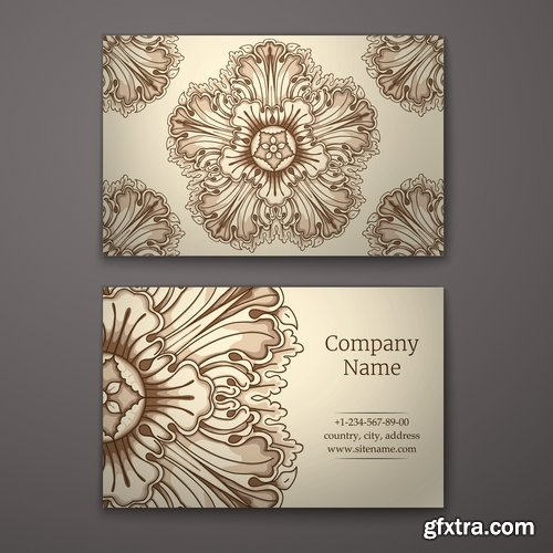 Collection business card with printed cover ethnic pattern 25 EPS