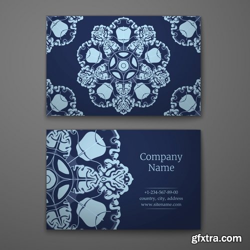 Collection business card with printed cover ethnic pattern 25 EPS