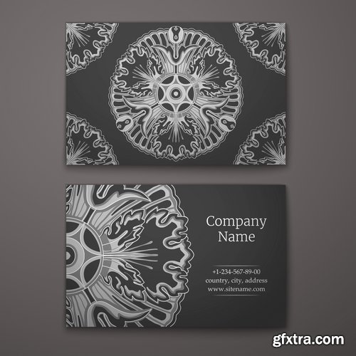 Collection business card with printed cover ethnic pattern 25 EPS