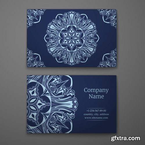 Collection business card with printed cover ethnic pattern 25 EPS