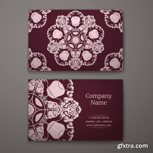 Collection business card with printed cover ethnic pattern 25 EPS