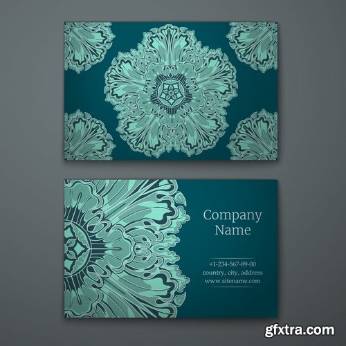 Collection business card with printed cover ethnic pattern 25 EPS