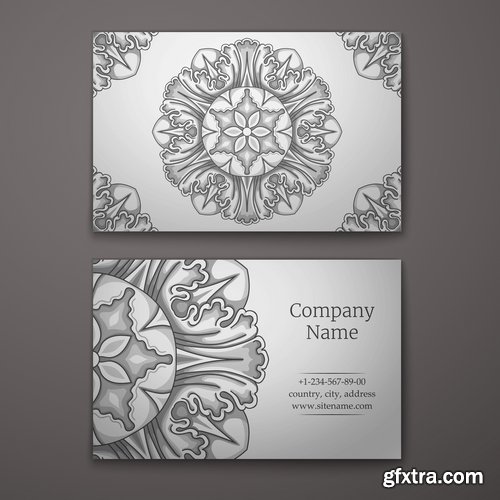 Collection business card with printed cover ethnic pattern 25 EPS