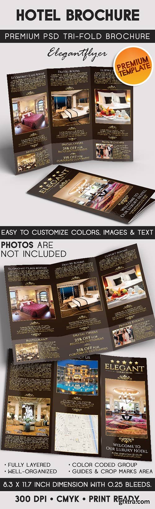 Elegant Hotel – Tri-Fold Brochure PSD Template