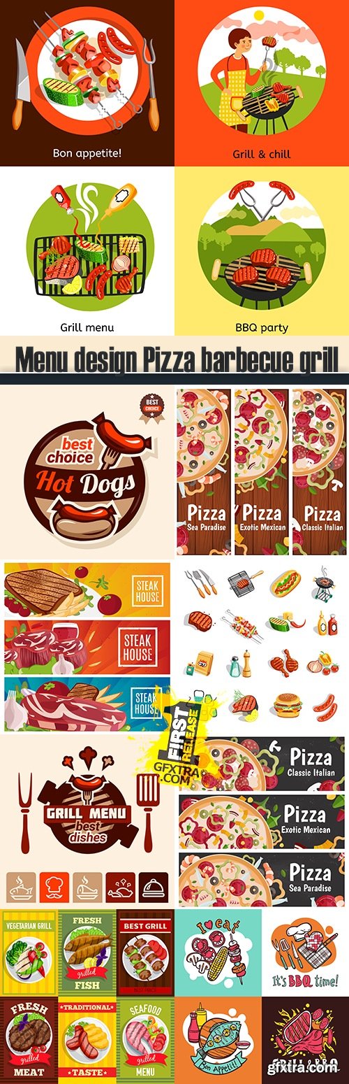 Menu design Pizza barbecue grill