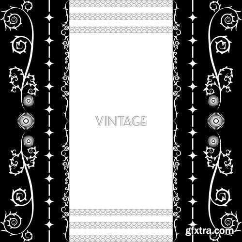 Invitation vintage frame black floral