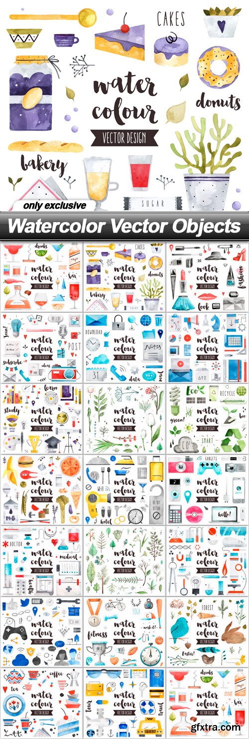 Watercolor Vector Objects - 20 EPS