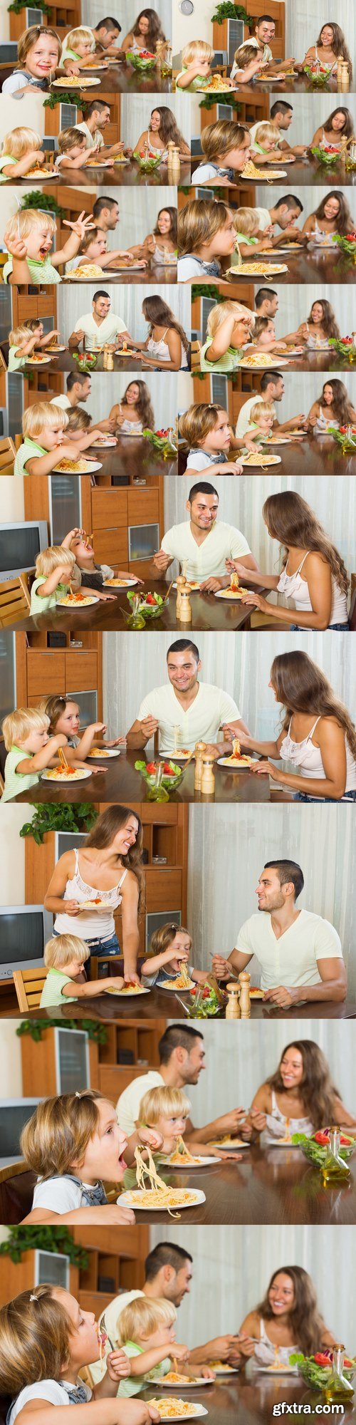 Family eating spaghetti