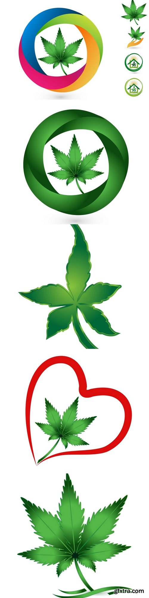 Cannabis leaf in circle swooshes vector icon design