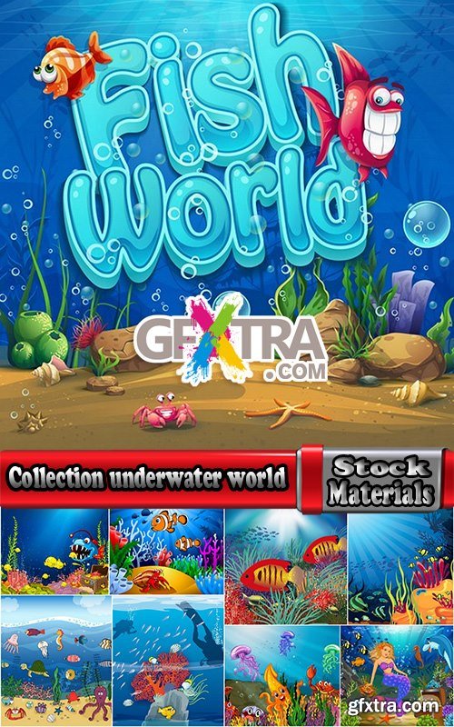 Collection underwater world illustration for the children's book literature fairy tale 25 EPS