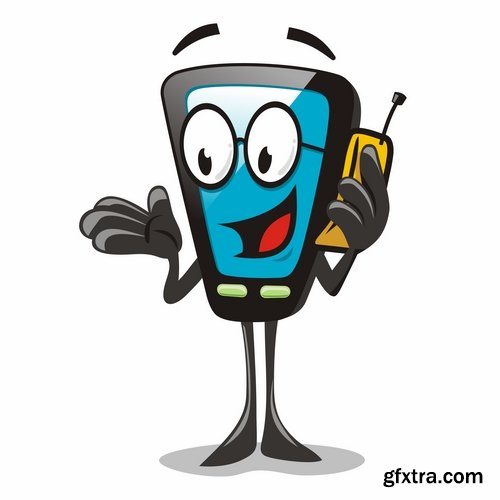 Collection of mobile phone funny cartoon icon 25 EPS