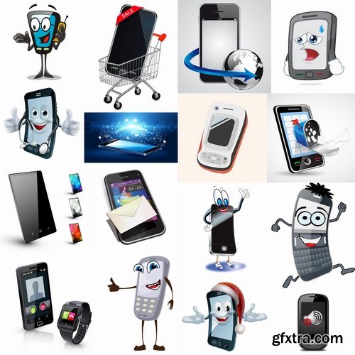 Collection of mobile phone funny cartoon icon 25 EPS