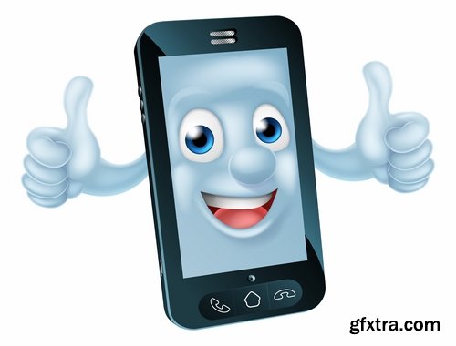 Collection of mobile phone funny cartoon icon 25 EPS