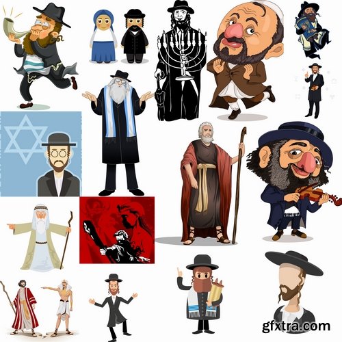 Collection of cartoon Jew Judaism Hebrew Moses 25 EPS