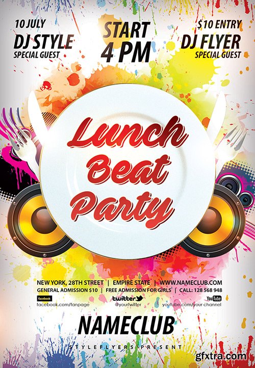 Lunch Beat Party PSD Flyer Template + Facebook Cover