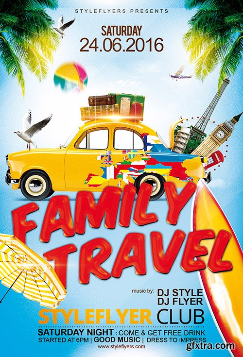 Family Travel PSD Flyer Template + Facebook Cover