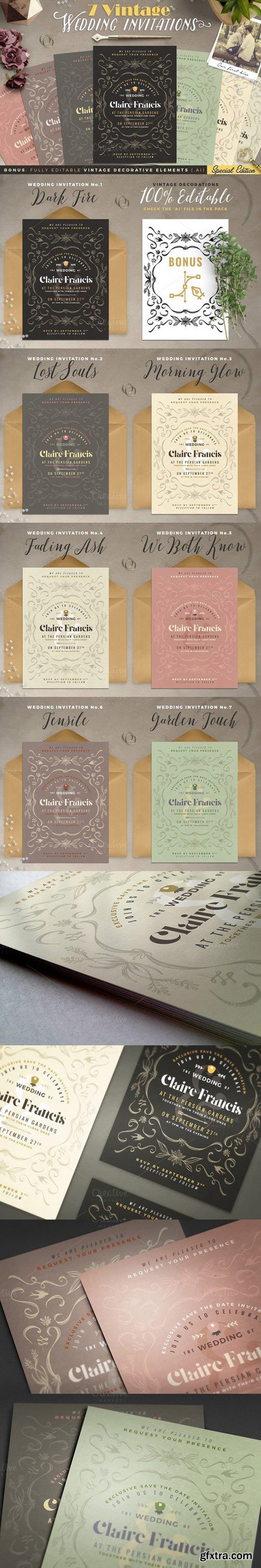 CM - 7 Vintage Deco Wedding Invitations I 695192