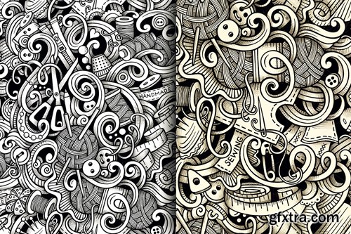 CreativeMarket - 5 Handmade Doodles Patterns 729301