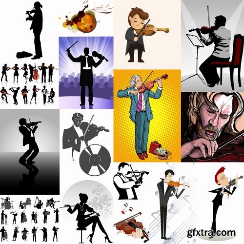 Collection violinist musician violin vector image 25 EPS