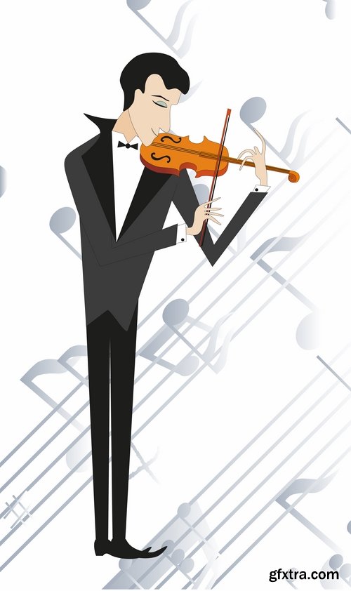 Collection violinist musician violin vector image 25 EPS