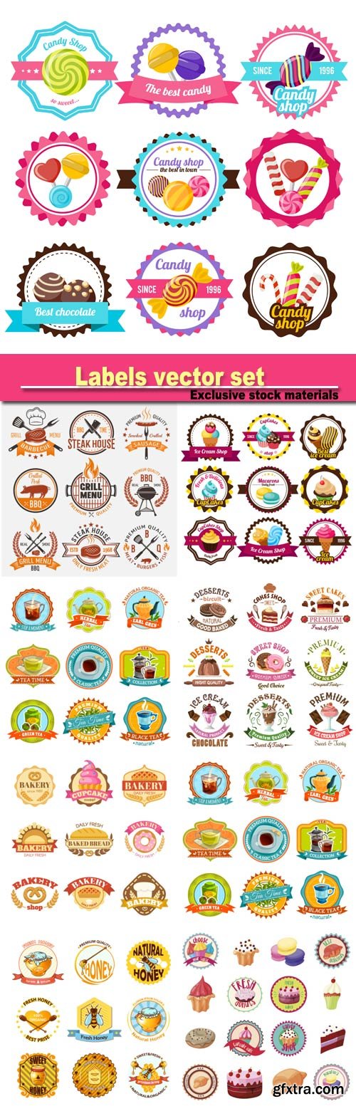 Labels vector, confectionery, beverages, honey