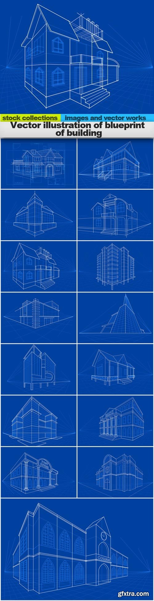 Vector illustration of blueprint of building, 15 x EPS