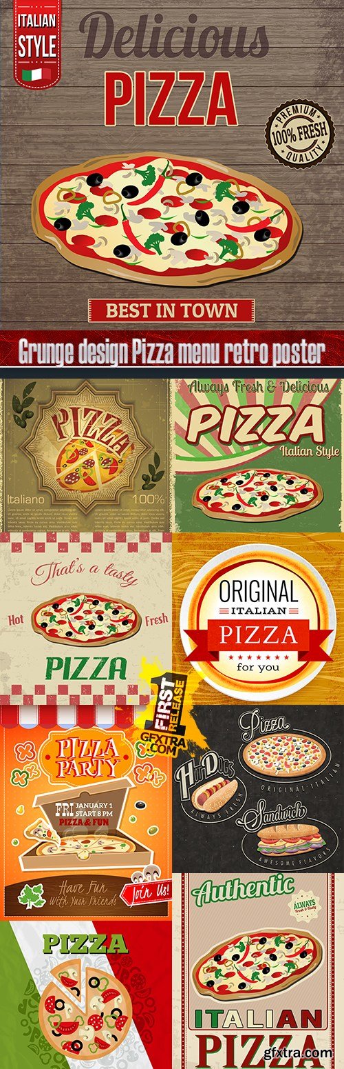 Grunge design Pizza menu retro poster » GFxtra