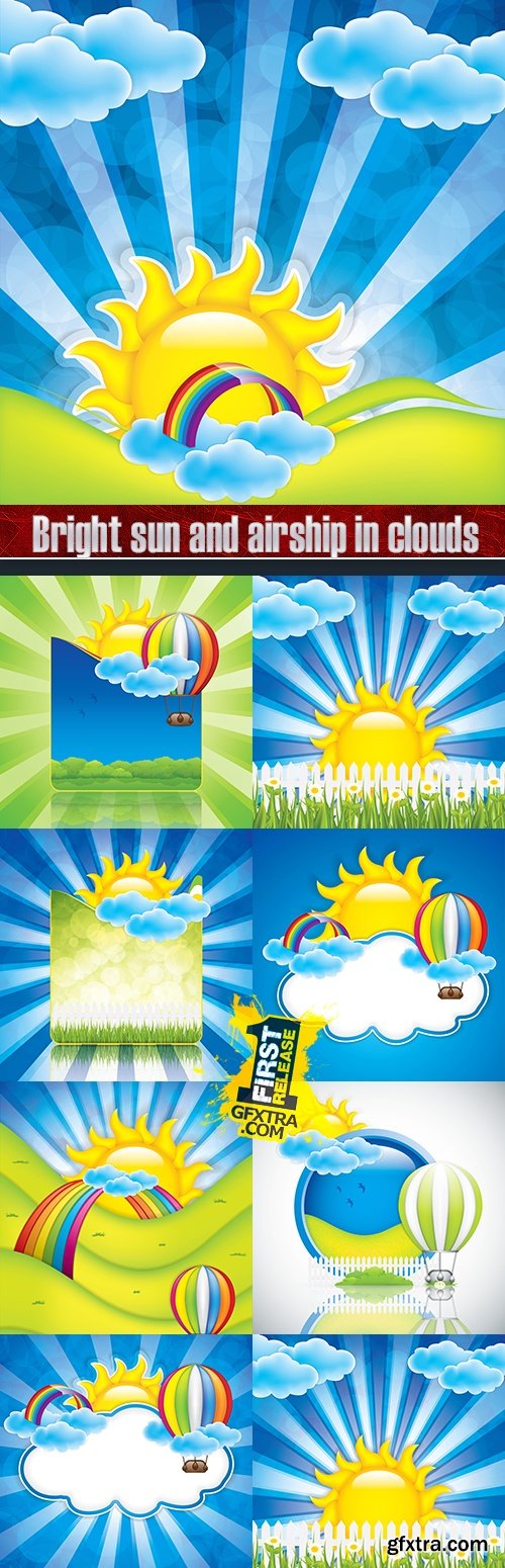 Bright sun and airship in clouds