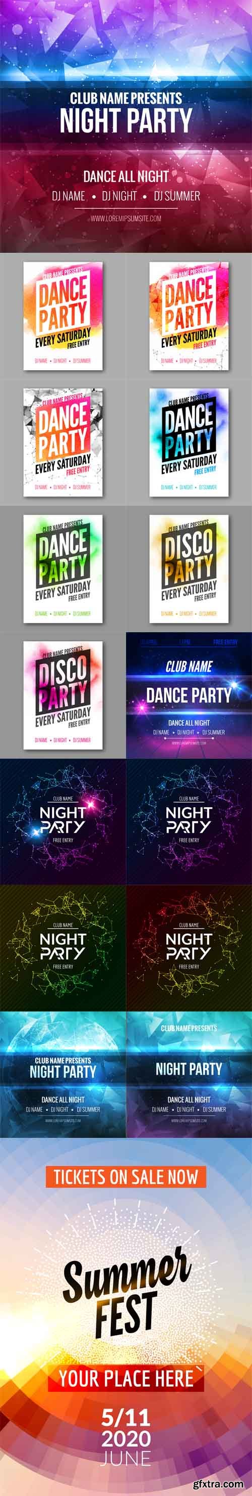 Vector Set - Dance Party Poster Template Night Dance Party Flyers 2