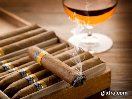 cuban cigar and cognac on wood background 10X JPEG