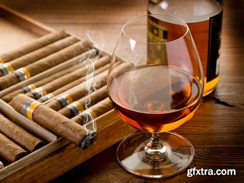 cuban cigar and cognac on wood background 10X JPEG