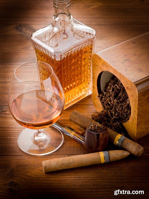 cuban cigar and cognac on wood background 10X JPEG